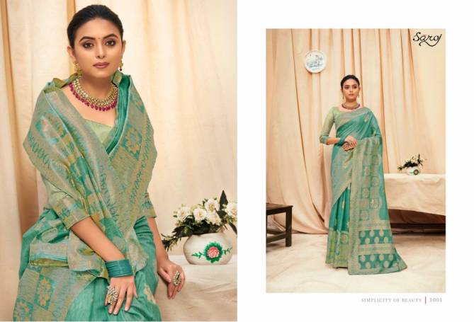 Saroj Nasheen Festive Wear Linen Cotton Silk Saree Latest  Collection